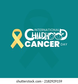 Commemorative banner with cute childish doodles over the golden ribbon to celebrate International 
Childhood Cancer Day in February 15.