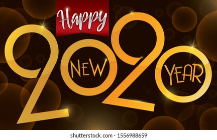 Commemorative banner with golden sign and ribbon of old night and changing to new year 2020, wishing at you a happy New Year.
