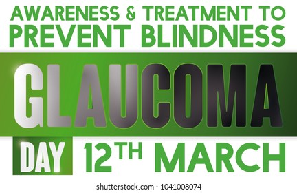 Commemorative banner promoting  awareness and treatment against glaucoma to prevent blindness with a darkening ribbon for World Glaucoma Day in March 12.