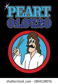 Commemorative cartoon illustration of rockstar Neil Peart.
Vector design of the legendary drummer for Rush with the date of his death inspired by the style of the 2112 album cover.