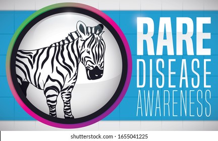 Commemorative colorful button with zebra like symbol for Rare Diseases and promoting awareness.