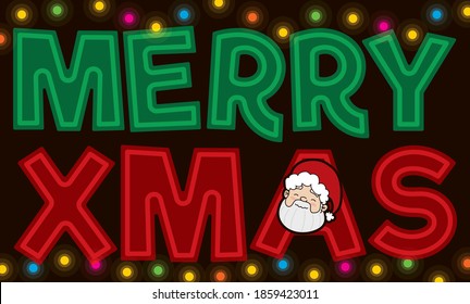 Commemorative and festive banner with Xmas lights and Santa Claus face, to celebrate this special holiday.