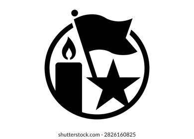 Commemorative icon featuring a memorial candle flame next to a flag and star graphic. Designed inside a circular frame for remembrance ceremonies and solemn memorial events.