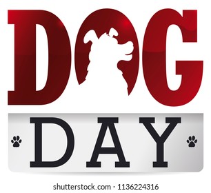 Commemorative poster with dog design inside greeting text like loose-leaf calendar with paw prints for Dog Day celebration.