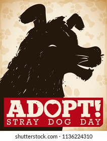 Commemorative poster with dog head silhouette and awareness message for street dog adoption during Stray Dog Day.