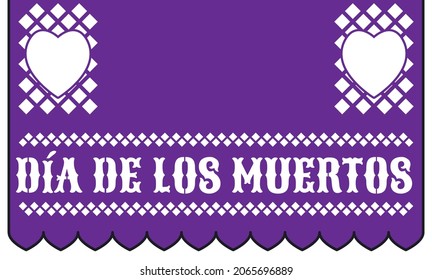 Commemorative purple tissue and perforated paper with hearts, for the Mexican 'Dia de Muertos' -meaning Day of the Dead-.