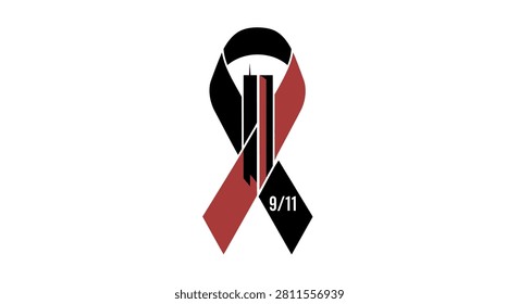 A commemorative ribbon graphic featuring the twin towers silhouette integrated into the design with the text 9-11 for remembrance