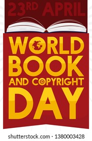 Commemorative ribbon with greeting message and book in the top of it to celebrate World Book and Copyright Day this 23rd April.