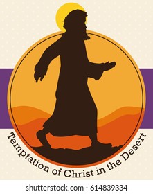 Commemorative round button with Jesus Christ silhouette across the desert at Lent season.