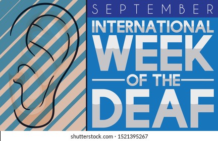 Commemorative sign with ear covered with lines promoting sensitization and visibility of the deaf community in the International Week of the Deaf events in September.