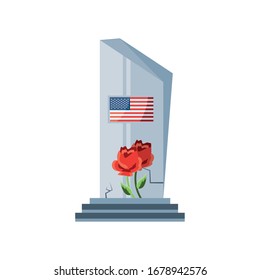 commemorative tombstone with USA flag on white background vector illustration design