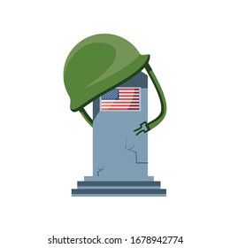 commemorative tombstone with USA flag on white background vector illustration design