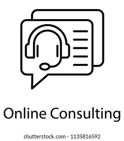 
Comment bubble with headset sign showing icon for online consulting
