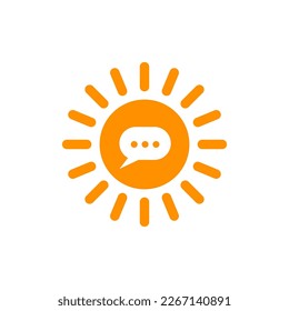 Comment bubble, message in sun, vector icon. Weather forecast logo, logotype
