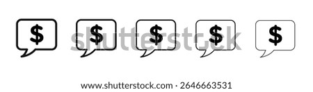 Comment dollar icon black and white vector sign