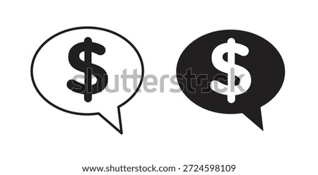 Comment dollar icon glyph and line set thin line symbol concept.