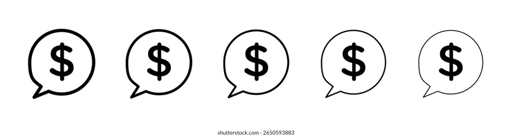 Comment dollar icon graphic set. trendy stroke line style