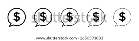 Comment dollar icon graphic set. trendy stroke line style