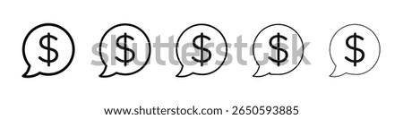 Comment dollar icon graphic set. trendy stroke line style