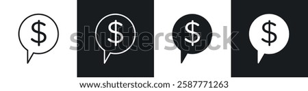 Comment dollar icon set black and white colors. Graphic Vector icons pack