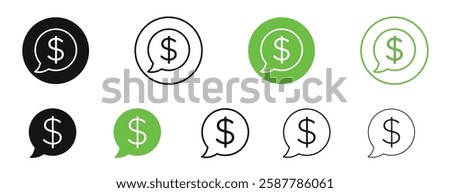 Comment dollar icons in black and green colors collection