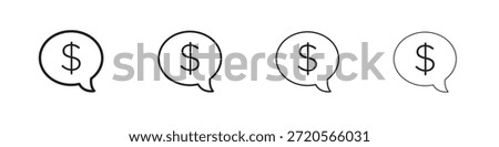Comment dollar icons designed in outline, line and stroke style