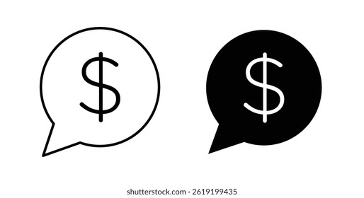 Iconos del dólar del comentario fijados en colores negros sobre fondo blanco