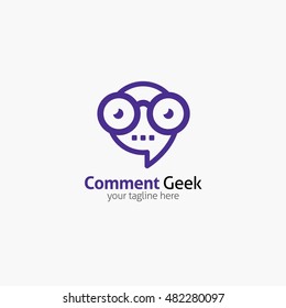 Comment Geek logo design template with face in glasses. Vector illustration.