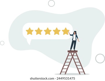 comment or giving product review, best reputation or ranking, assessment, excellent award concept, customer or client giving five stars feedback review.flat vector illustration.