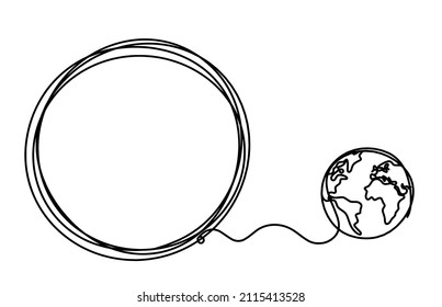 Comment with globe as line drawing on white background. Vector