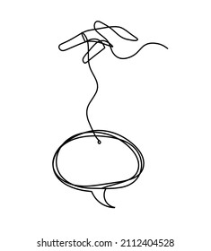 Comment with hand as line drawing on white background. Vector