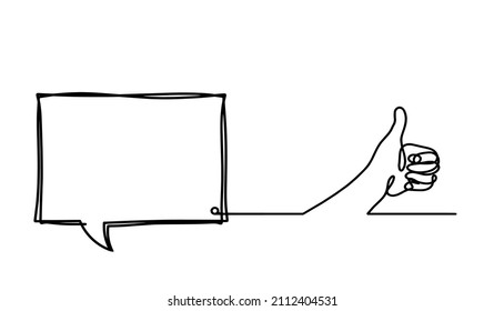 Comment mit Hand als Linienzeichnung auf weißem Hintergrund. Vektorgrafik