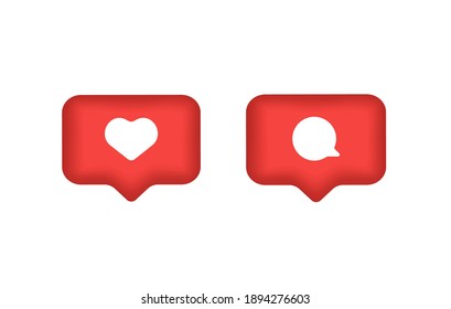 Comment and heart icon. Vector like and comments icon. Button, notification for website and mobile app. Isolated on white background.