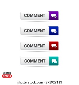 Comment Icon Button. Abstract beautiful text button with icon. Purple Button, Blue Button, Red Button, Green Button, Turquoise button. web design element. Call to action gray icon button