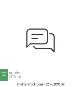 Icono de comentario. Conversación, diálogo, burbuja de voz, chat, foro, discusión, concepto de comunicación. Estilo de contorno simple. Ilustración vectorial aislada. EPS 10.
