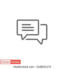 Comment icon. Conversation, dialogue, speech bubble, chat, forum, discussion, communication concept. Simple outline style. Vector illustration isolated. Editable stroke EPS 10