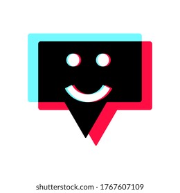 Comment icon or message with happy smile.Colors of the popular social network, flat design