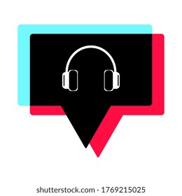 Comment icon or message with headphone.Colors of the popular social network, flat design