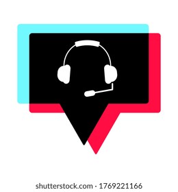 Comment icon or message with headphone.Colors of the popular social network, flat design