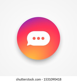 Comment icon on a colorful round button with shadow. Blogging. Social media Instagram concept. Vector illustration. EPS 10