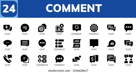 comment icon set. 24 filled comment icons.  Simple modern icons about  - Chat, Comment, Favorite, Feedback, Comments