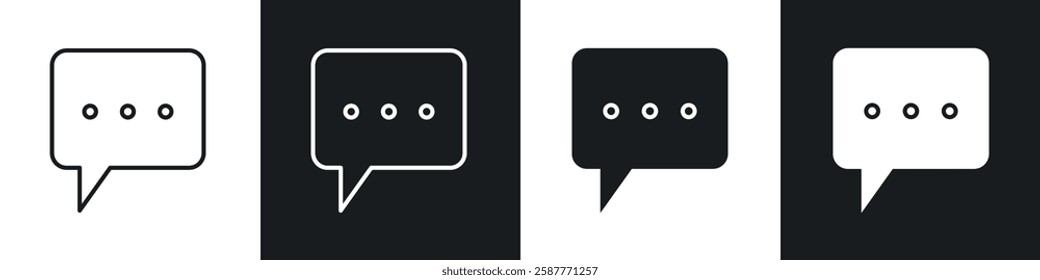 Comment icon set black and white colors. Graphic Vector icons pack