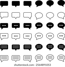 Comment icon speech bubble symbol collection featuring black and cloud designs in various styles. Vector illustration