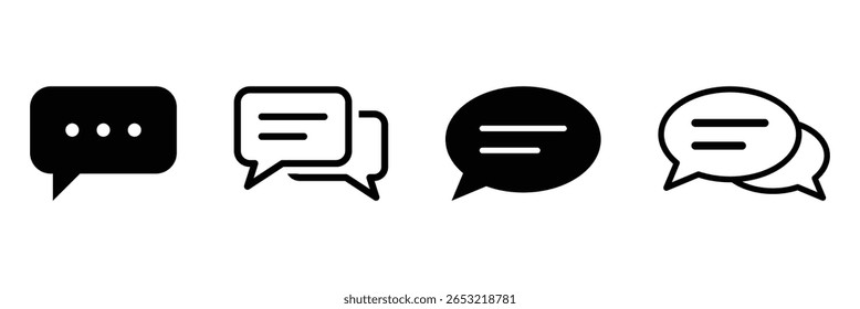 Símbolo de la burbuja del discurso del icono del comentario, icono del comentario en colección negra del color