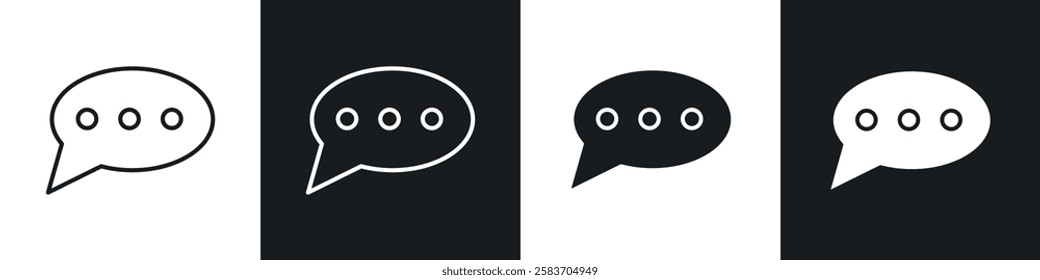 Comment icons collection in black and white filled and line versions