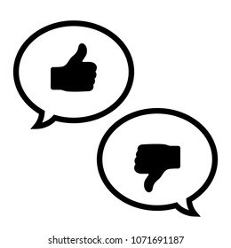 Comment icons set, comment icons with black thumb up and thumb down symbols, vector illustration.