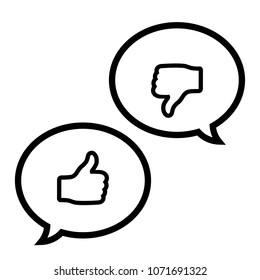 Comment icons set, comment icons with thumb up and thumb down symbols, vector illustration.