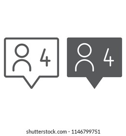 Comment line and glyph icon, dialog and talk, four message sign, vector graphics, a linear pattern on a white background, eps 10.
