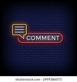 comment neon sign vector with brick wall background
