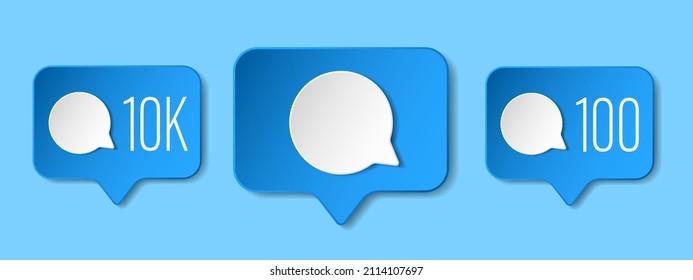 Comment notification counter paper cut icons. Volumetric white square template with red heart. Best for web, social media and mobile apps. EPS 10.